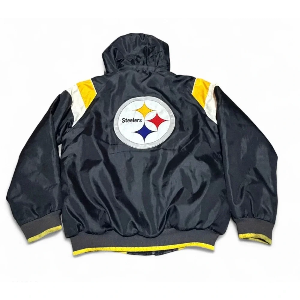 Vintage NFL Pittsburgh Steelers Hooded Puffer Jacket Fleece Lined Men's M